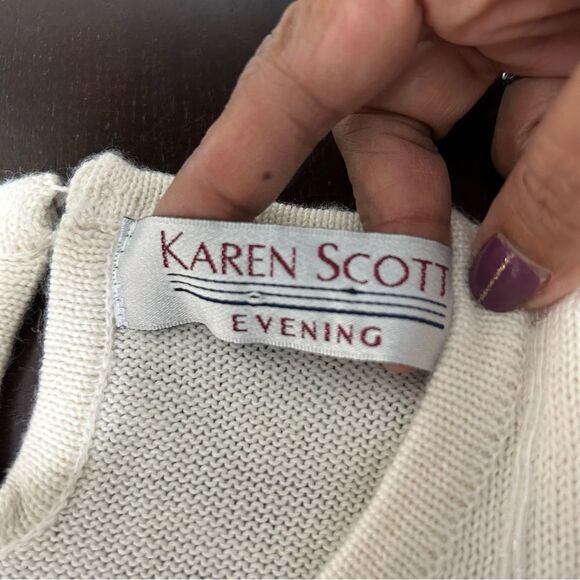 Karen Scott Evening Beaded Wool Blend Pullover Sweater Knit Cream Size L - Picture 6 of 11